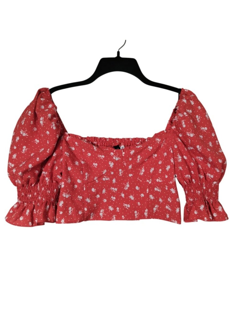 Divided Junior's Puff Sleeve Crop Top Red Floral Size Medium